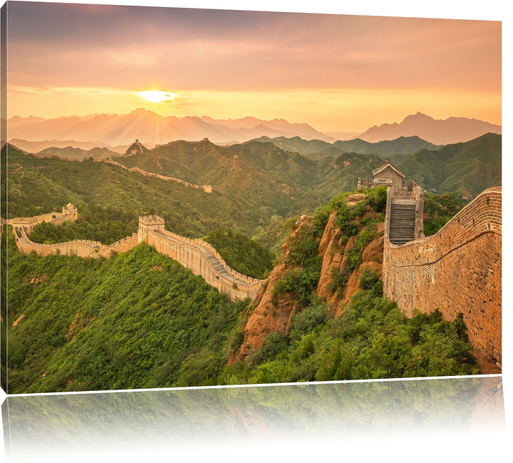 Chinesische Mauer, Format: 100x70 auf Leinwand, XXL riesige Bilder fertig gerahmt mit Keilrahmen, Ku