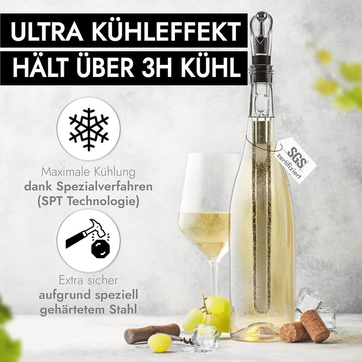 DEBARON® Premium Weinkühlstab mit Ausgiesser I Weinkühler Stab mit Extra Kühleffekt aufgrund SPT Tec