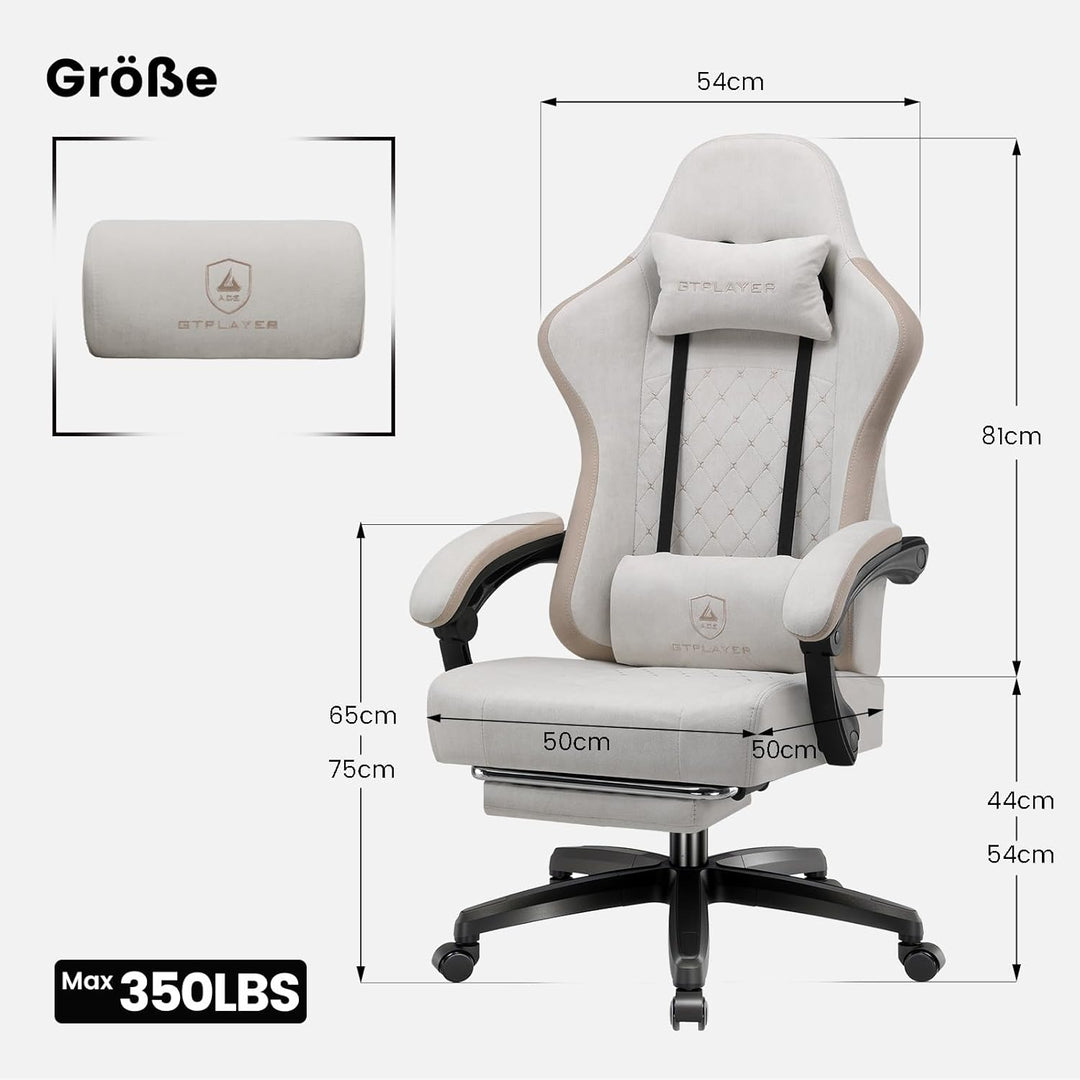 GTPLAYER Gaming Stuhl Stoff, Gaming Sessel mit Taschenfederkissen, ergonomischer Drehstuhl, Gamer St