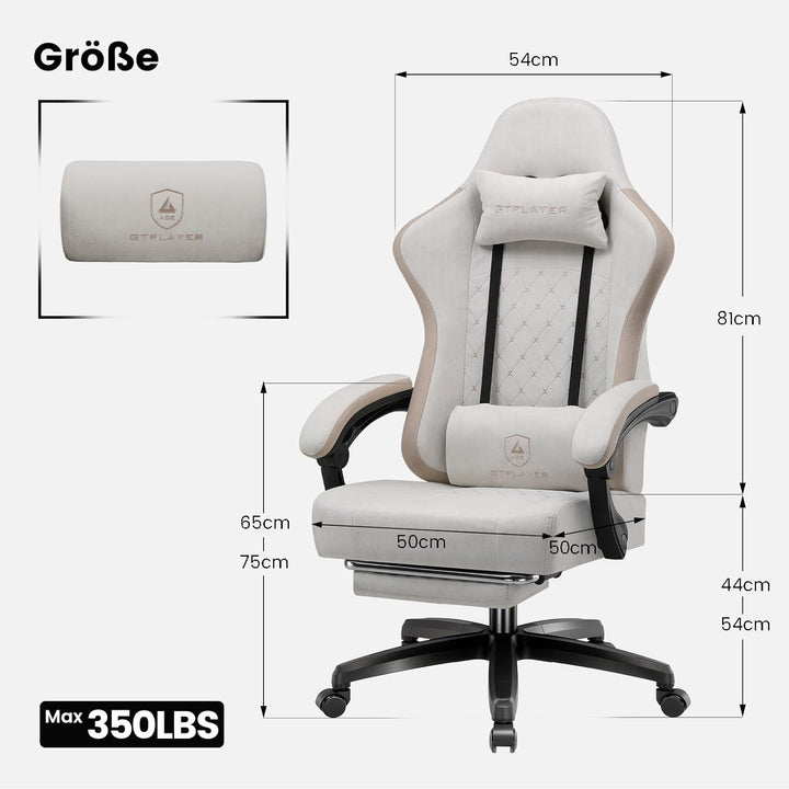 GTPLAYER Gaming Stuhl Stoff, Gaming Sessel mit Taschenfederkissen, ergonomischer Drehstuhl, Gamer St