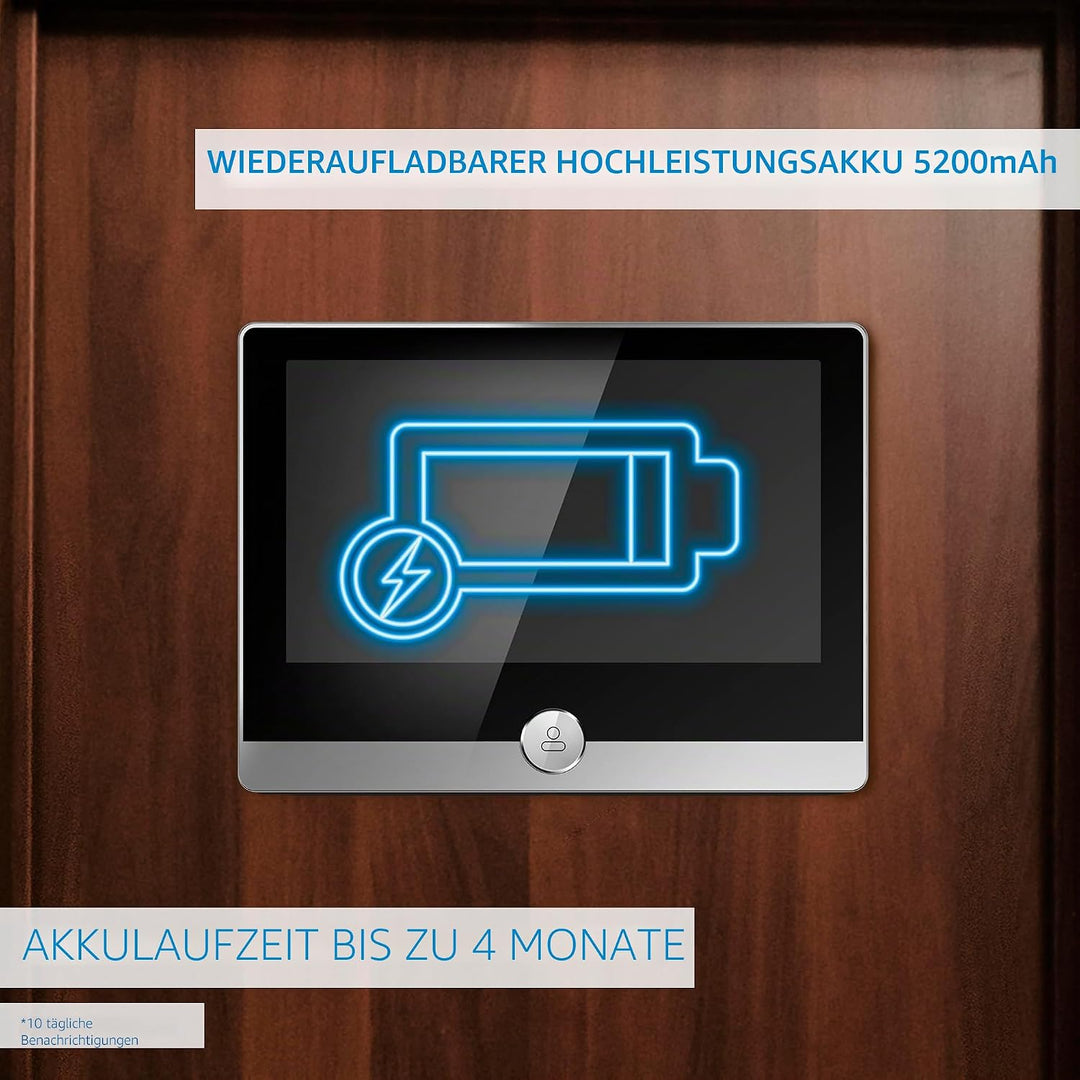 NIVIAN WiFi Digital Peephole – Full-HD-Videokamera mit Akku und Türklingel, Zwei-Wege-Audio, PIR-Erk