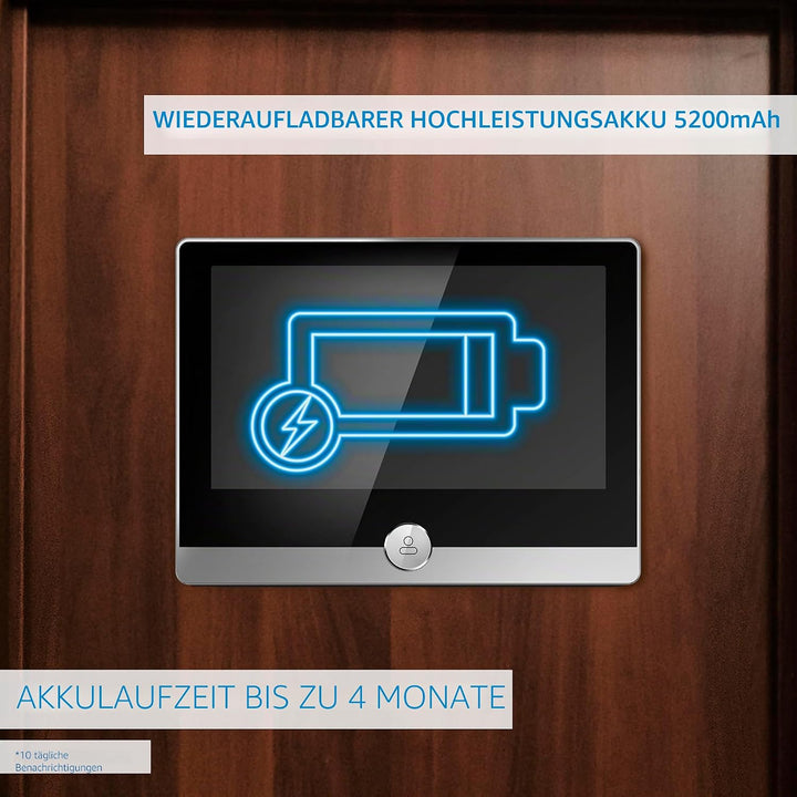 NIVIAN WiFi Digital Peephole – Full-HD-Videokamera mit Akku und Türklingel, Zwei-Wege-Audio, PIR-Erk