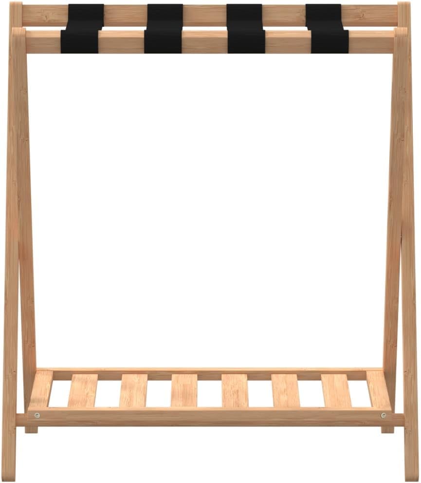 Gepäckablage aus Bambus 68 x 38 x 58 cm klappbar mit zwei Ablagen, Kofferständer und Gepäckständer f