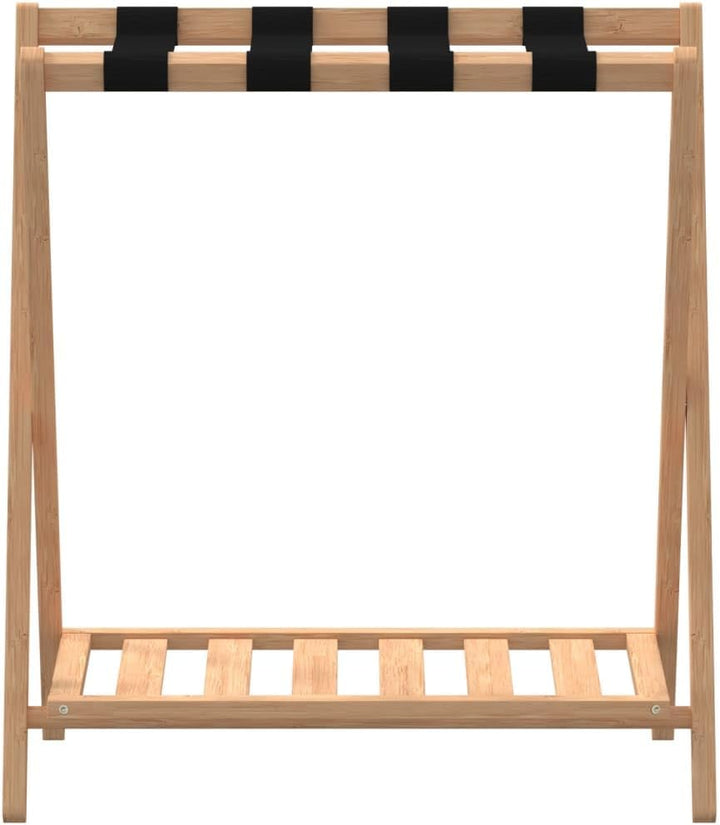 Gepäckablage aus Bambus 68 x 38 x 58 cm klappbar mit 2 Ablagen, Kofferständer für Hotel, Gästezimmer