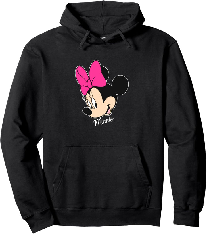 Disney Minnie Mouse Big Face Smile Pink Bow Pullover Hoodie