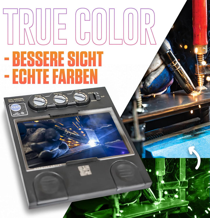 Automatik Schweisshelm IPOTOOLS J500A - Volleinstellbar Solar Schweisshelm, 2 hochwertige Sensoren,