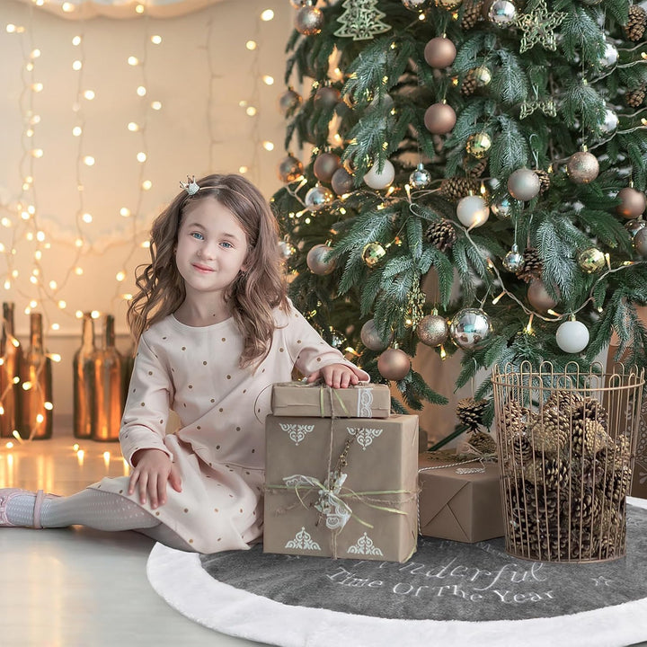 Dremisland 90cm Weihnachtsbaum Röcke Plüsch Weihnachtsbaum Rock Grau Weiss Kunstpelz Weihnachtsbaumd