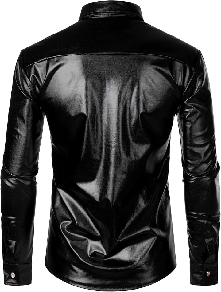 LucMatton Glänzende Metallic-Hemden für Herren, schmale Passform, Knopfleistenshirt, für Club, Rock,