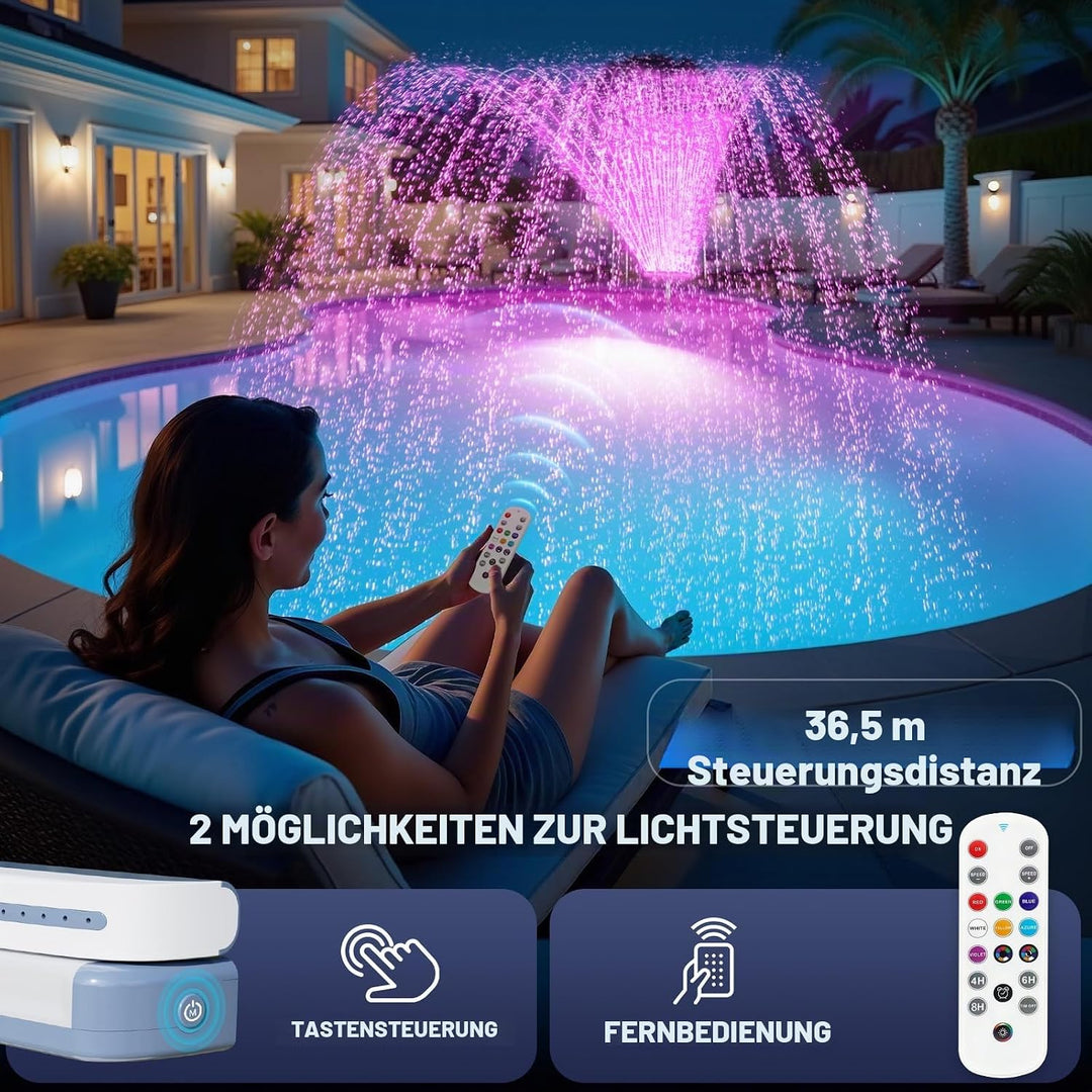 KingSom Pool Wasserfall mit LED llich,Wiederaufladbare Springbrunnen Pool Brunnen Wasserfall, mit Fe
