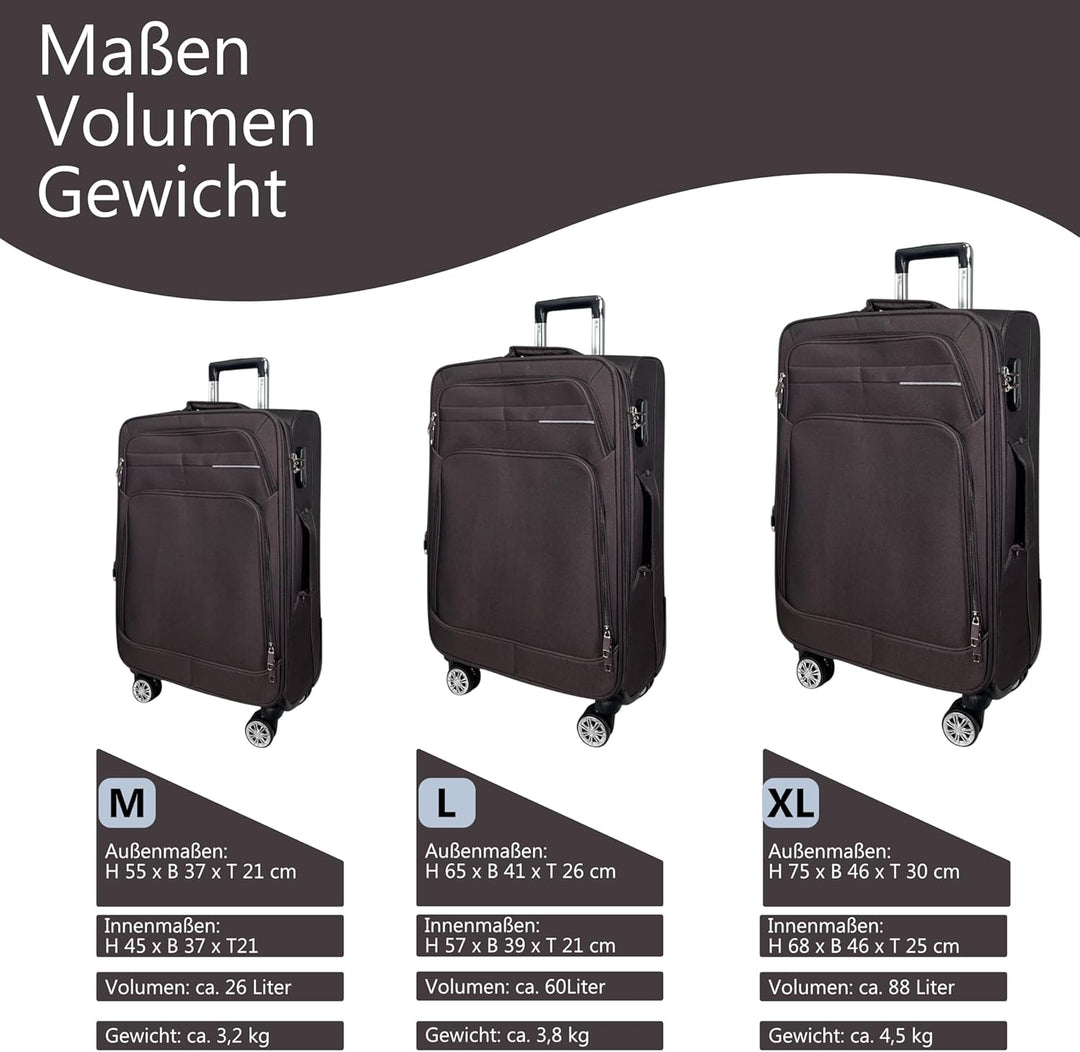MY TRAVEL BAG Stoff Reisekoffer Trolley Erweiterbar mit Zwillingsrollen (M/L/XL/XXL oder 4er Set) We