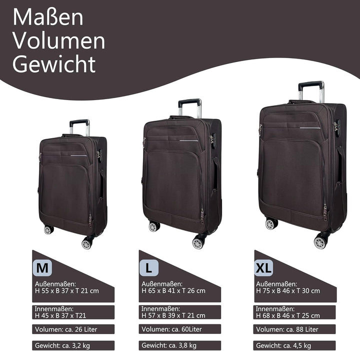 MY TRAVEL BAG Stoff Reisekoffer Trolley Erweiterbar mit Zwillingsrollen (M/L/XL/XXL oder 4er Set) We