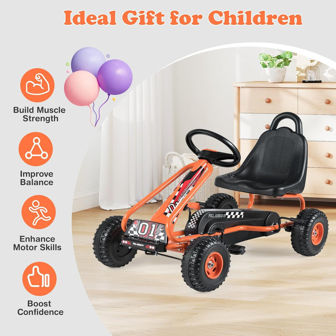 SOARS Kinderauto, Pedal-Gokart mit Sitzen verstellbar in 2 Positionen und 4 rutschfesten Rädern, Vor