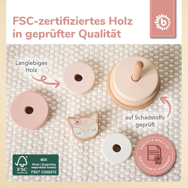 Bieco Stapelturm REH Ella | Nachhaltiges Holz FSC® | 19 cm | Steckspielzeug ab 1 Jahr, Reh Ella