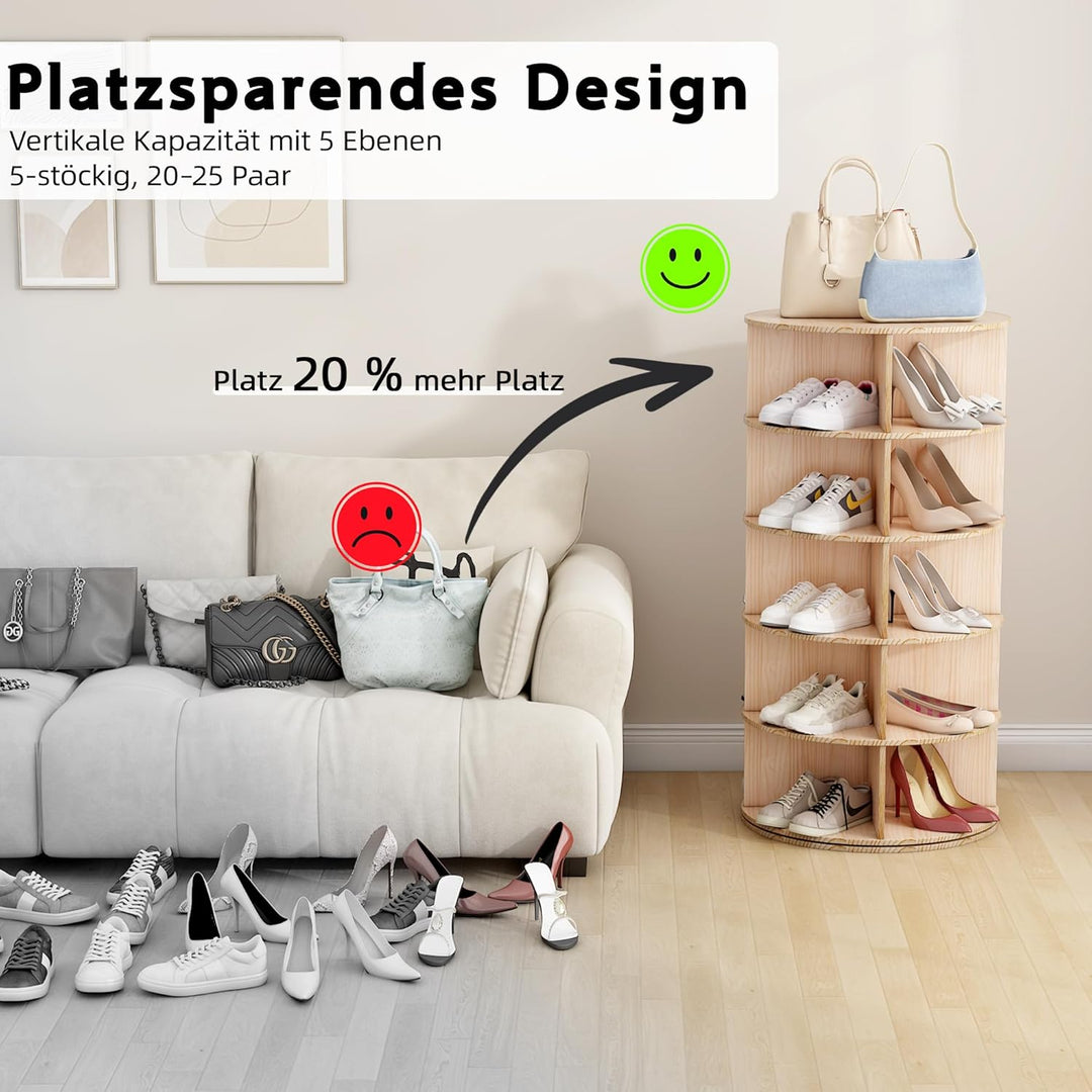Drehbarer Schuhschrank mit 5 Ebenen, 360° Schuhschrank mit Rundregalen, Karussell für Hüte und Handt