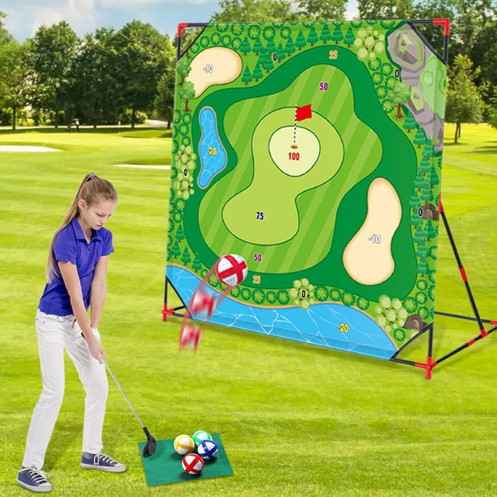 Golf Spielset für Zuhause mit Puttmatte, Klebebällen & Tragetasche – Cornhole-Spiel für Garten, Juge