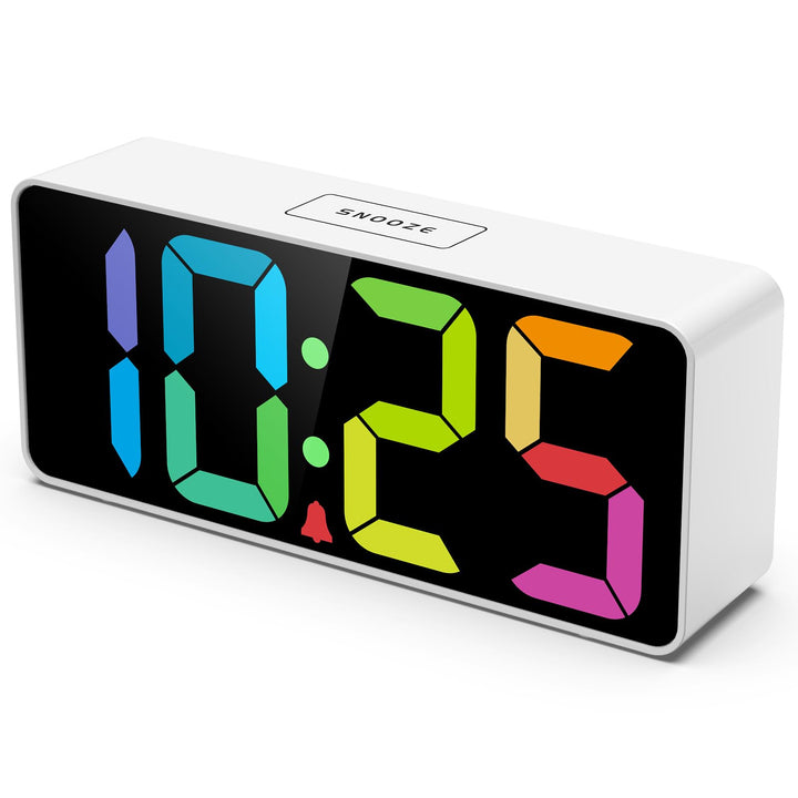 Welgo Digitaler LED-Wecker, Regenbogenfarben, 0–100 % Dimmer, USB-Ladeanschluss, grosse Zahl, kräfti