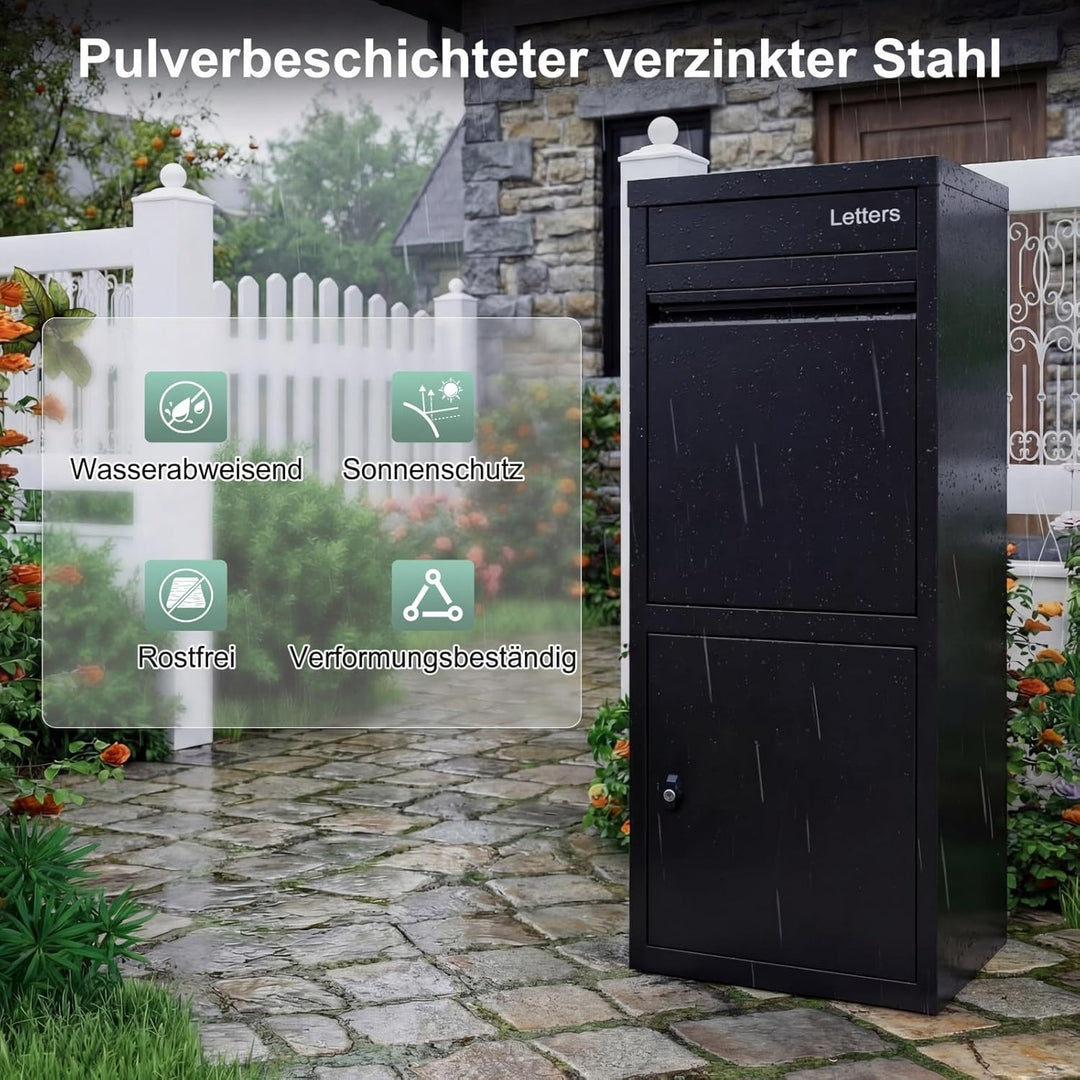 COSTWAY Paketbox, Paketbriefkasten mit Paketfach, Brief- und Paketabgabeschlitz, Postbox aus Metall