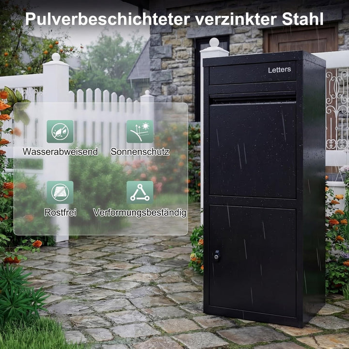 COSTWAY Paketbox, Paketbriefkasten mit Paketfach, Brief- und Paketabgabeschlitz, Postbox aus Metall