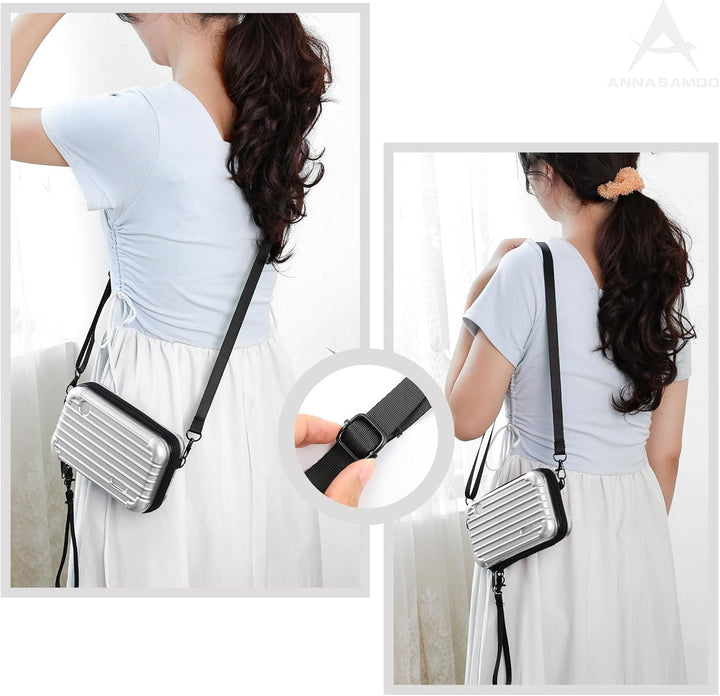 Mini Koffer Umhängetasche, Kleiner Koffertasche Handtasche Innentaschen Kosmetiktasche Hardcase mit