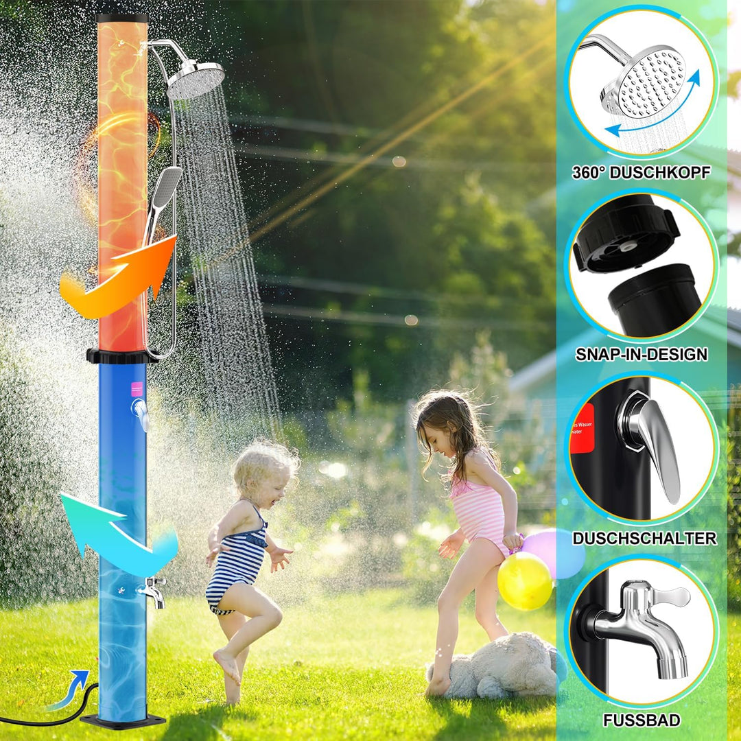 Randaco Solardusche Solar Gartendusche warmes Wasser Bis Zu 60°C Ohne Stromanschluss Pooldusche Camp
