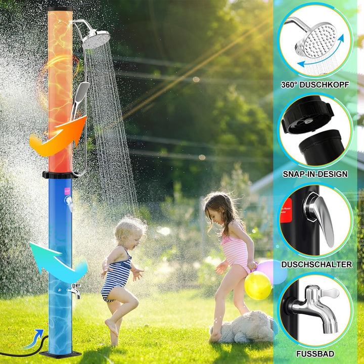 Randaco Solardusche Solar Gartendusche warmes Wasser Bis Zu 60°C Ohne Stromanschluss Pooldusche Camp