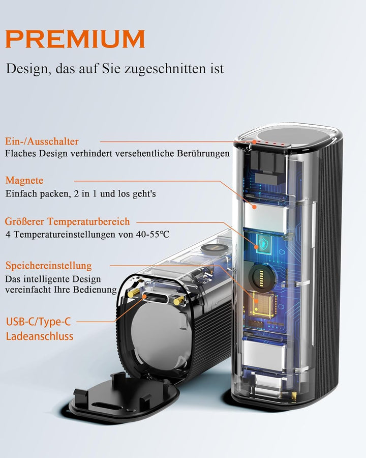 Handwärmer Elektrisch, 10000mAh Taschenwärmer Aufladbar, Split-Magnetic 2er-Pack, Ladeetui oder Typ-