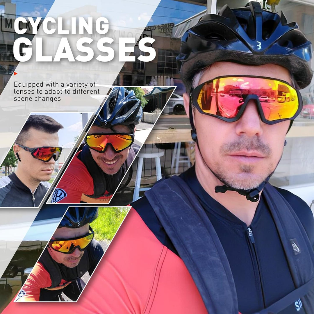 KAPVOE Polarisiert Fahrradbrille mit 1 Linse oder 5 austauschbare Linse TR90 Rahmen für Herren Damen