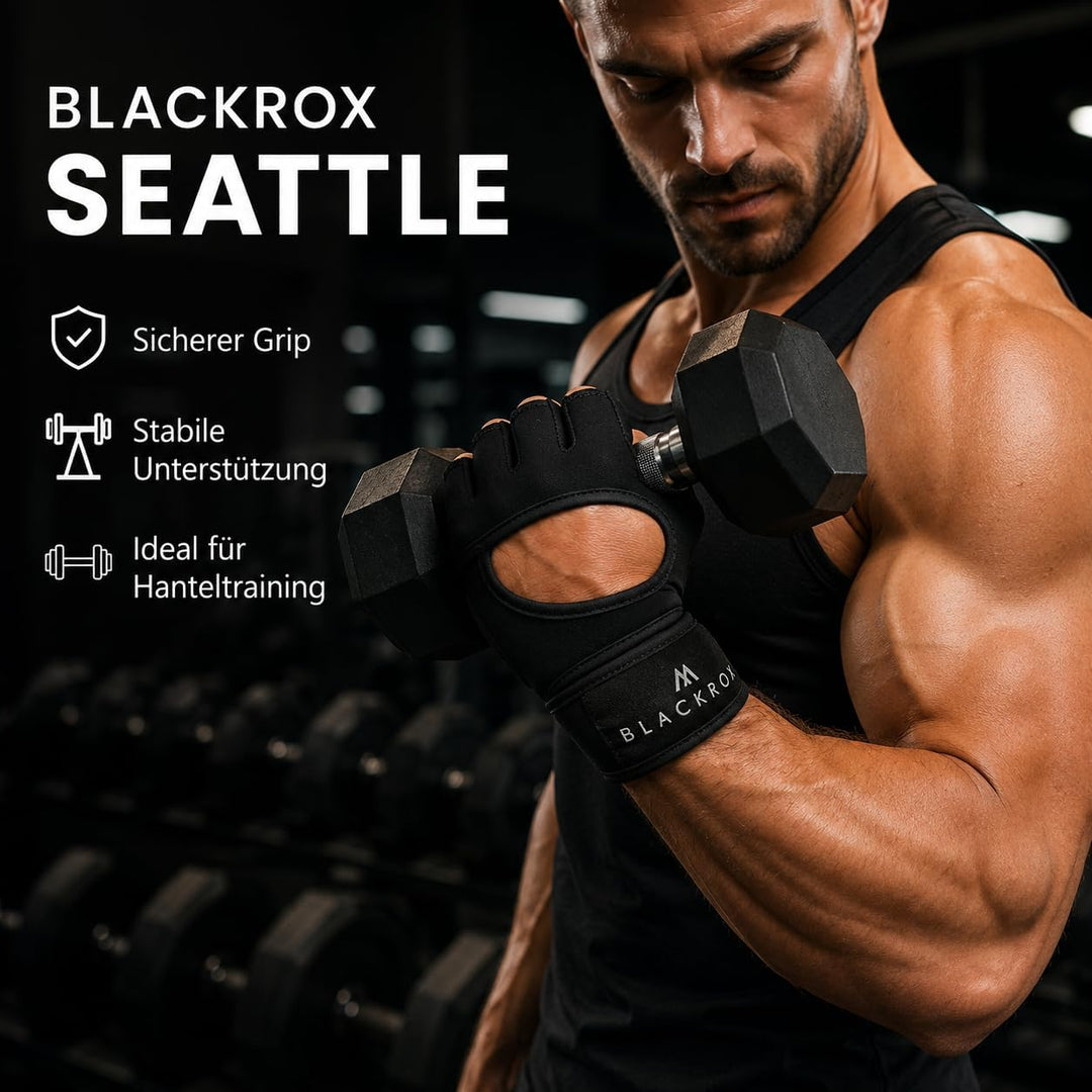 BLACKROX Fitnesshandschuhe Seattle Atmungsaktive Vergleichssieger Fitness Handschuhe mit Handgelenks