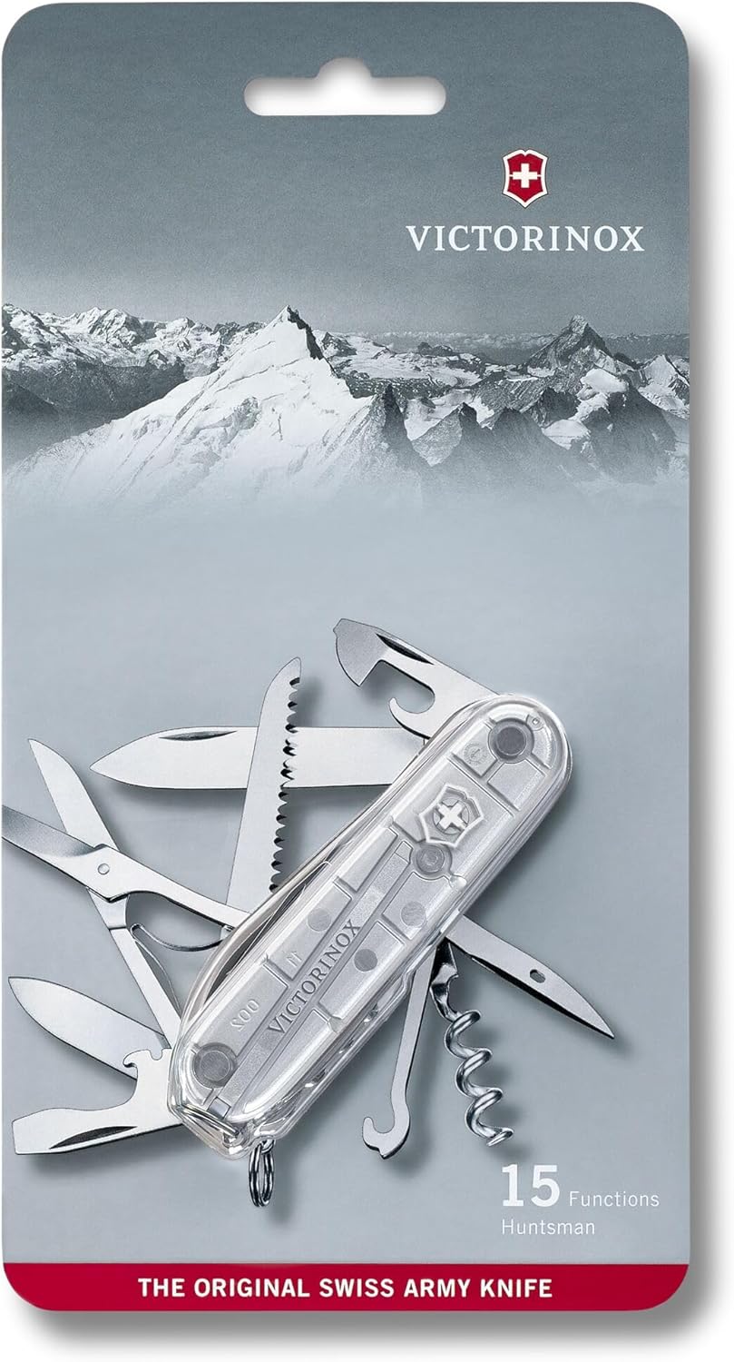 Victorinox Taschenmesser Huntsman - silver transparent - Swiss Made - 15 Funktionen, Klinge, Korkenz