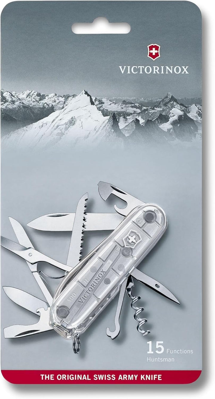 Victorinox Taschenmesser Huntsman - silver transparent - Swiss Made - 15 Funktionen, Klinge, Korkenz