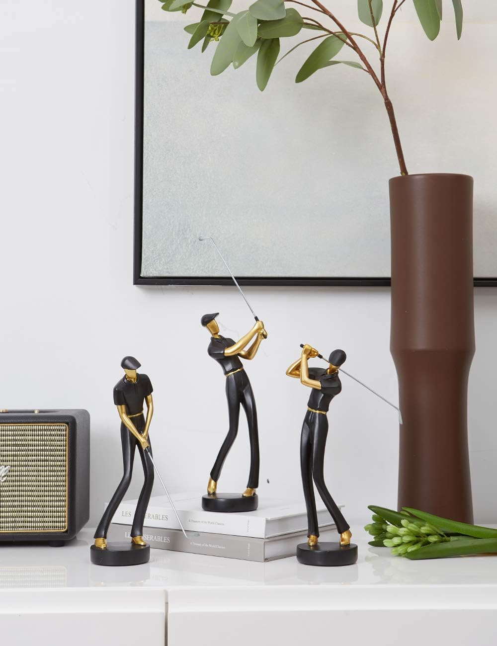 Amoy-Art Golfer Figuren Statue Modern Dekor Skulptur Wohnzimmer Kunst Golfspieler Arts Polyresin Sch