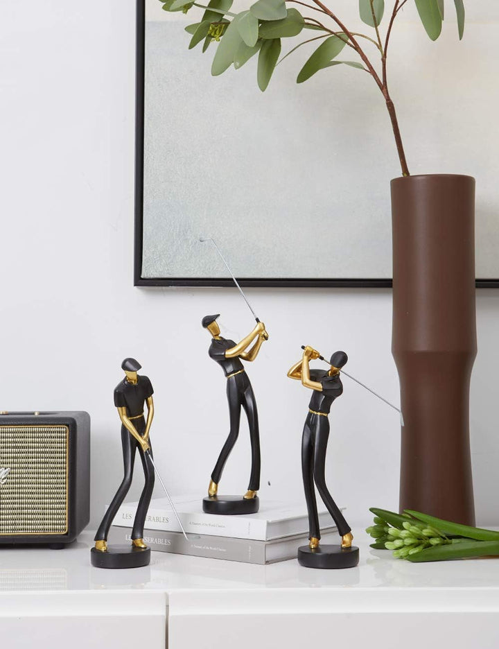 Amoy-Art Golfer Figuren Statue Modern Dekor Skulptur Wohnzimmer Kunst Golfspieler Arts Polyresin Sch