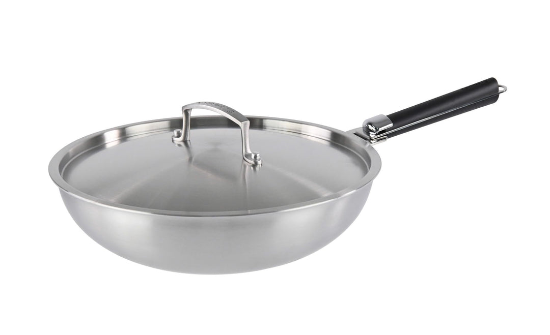 Kamberg - Wok aus Edelstahl, 28 cm, abnehmbarer Griff – Edelstahl 18/10 Triply – für alle Herde, auc