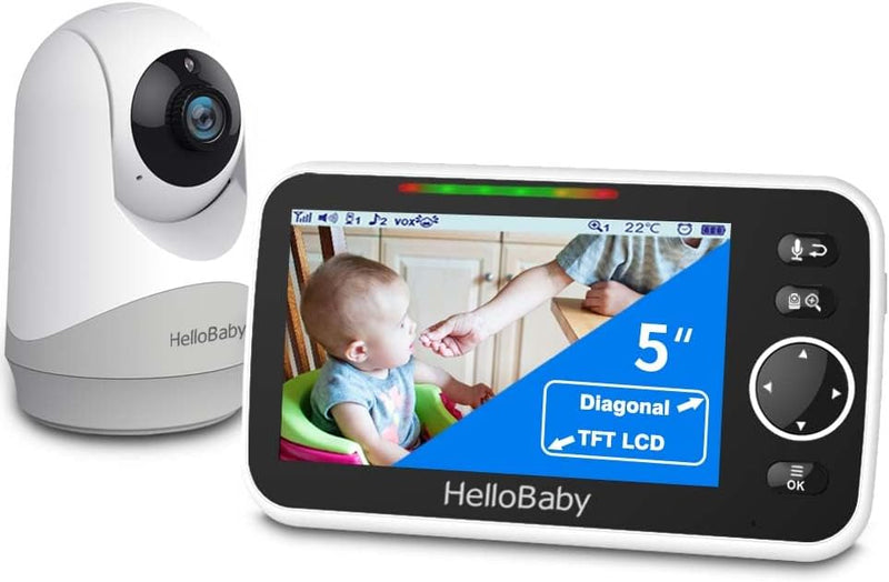 HelloBaby Monitor mit Kamera und Audio, 12,7 cm (5 Zoll) grosser Bildschirm mit 3500 mAh Akku, Ferns