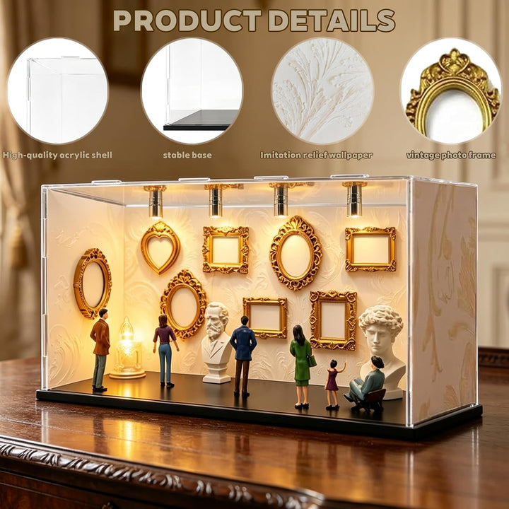 LUKIUP DIY Mini Museum Silhouette Box, Kreatives Erinnerungsdisplay Kit Mit 6 Figuren 9 Gold Rahmen