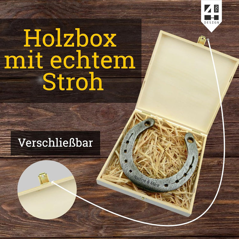 4you Design Echtes Hufeisen in Holz-Geschenkschachtel Zum Jubiläum Banner Motiv Herzlichen Glückwuns