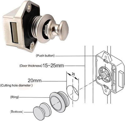 10 Stück Push Button Catch Door Lock Verriegelung Türschloss 15-20mm Keyless Metall Push Button Lock