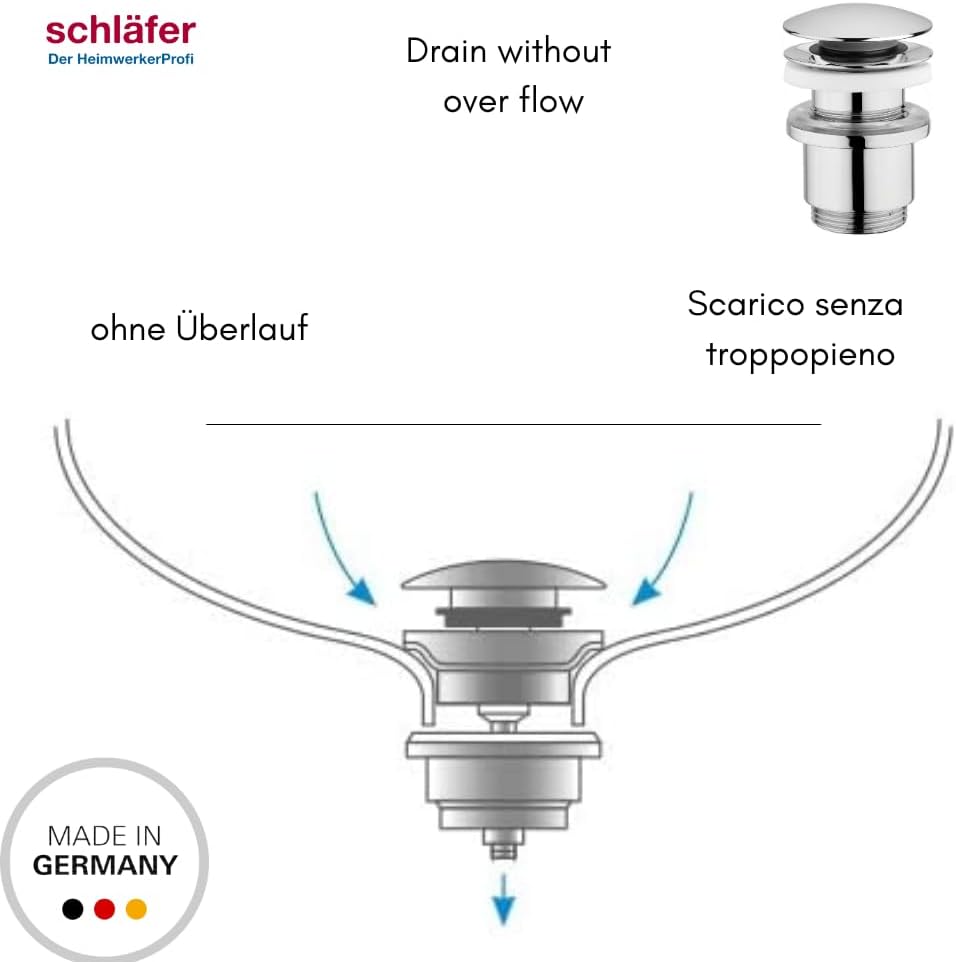 Schläfer 4051002 - Universal Ablaufgarnitur ohne Überlauf (Chrom) - Pop Up Ventil für Waschbecken un