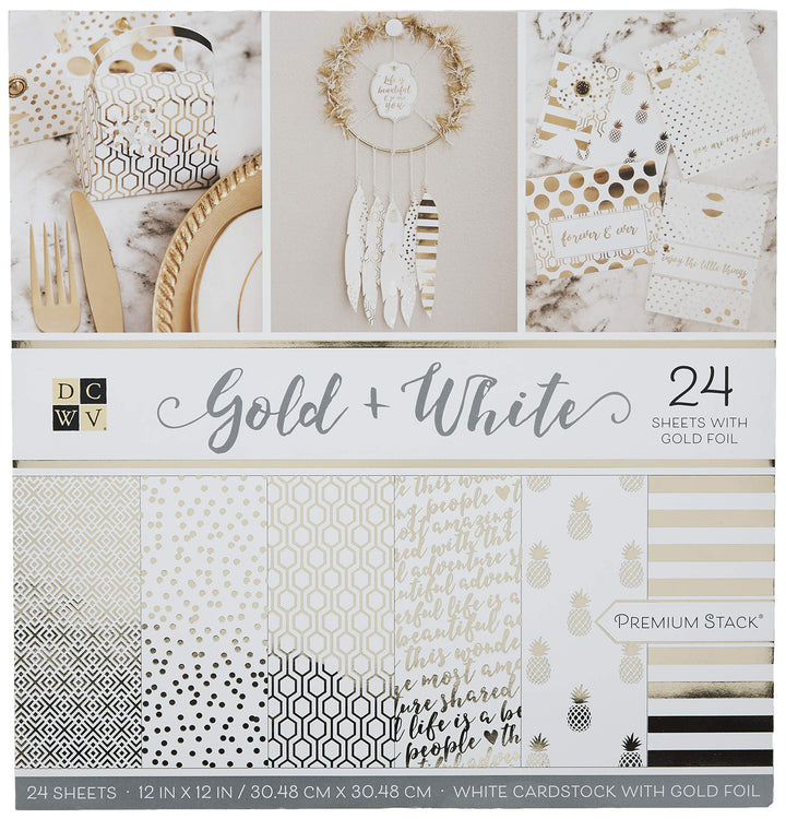 DCWV Karton 30,5 x 30,5 cm, Gold und Weiss