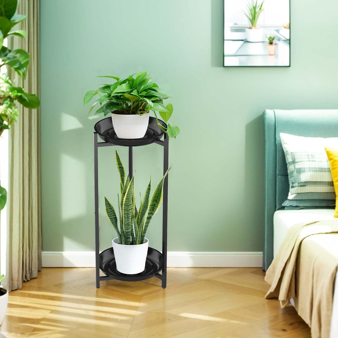 Lnrkai 2 Etagen Metall Blumenständer, Schwarz Pflanzenständer Blumenregal, Blumentopf Ständer für Pa