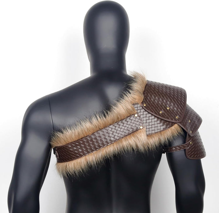 keland Wikinger Schulterpanzer Fell Schulter Rüstung Leder Pauldron Mittelalter Schulterschutz (Brau