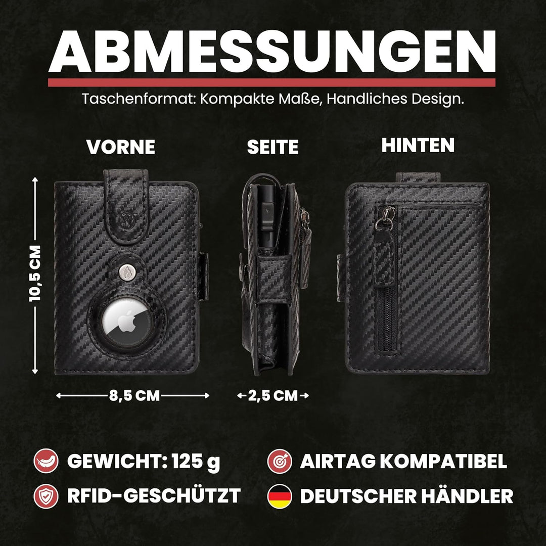 Will Fire® AirTag Wallet | Inkl. Airtag Anhänger | Echtleder Geldbörse mit Münz- & Scheinfach | Extr