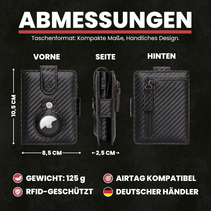 Will Fire® AirTag Wallet | Inkl. Airtag Anhänger | Echtleder Geldbörse mit Münz- & Scheinfach | Extr