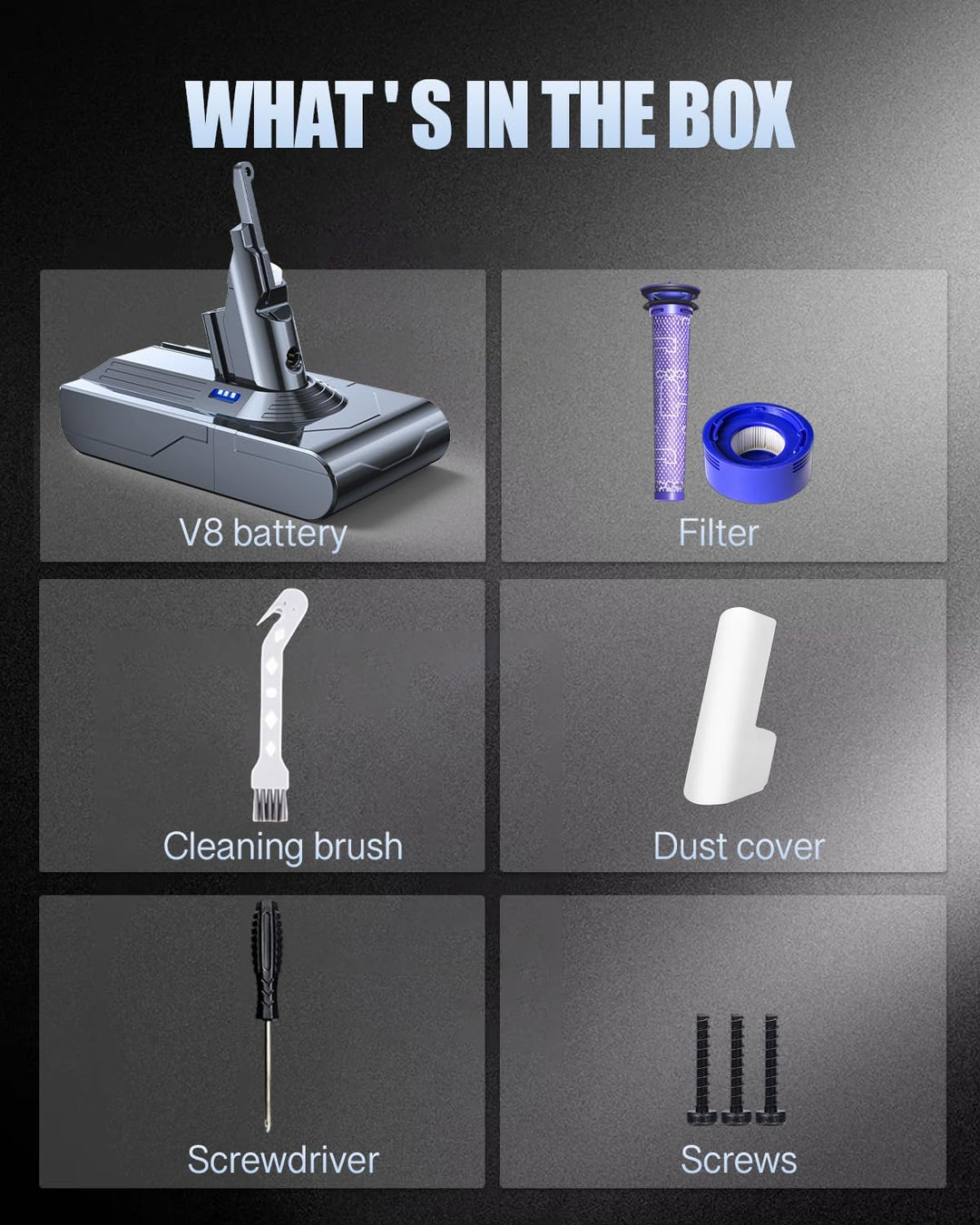 6000mAh Ersatzakku für Dyson V8 Akku Kompatibel mit Dyson V8 Absolute, Animal, Animal Exclusive, Flu
