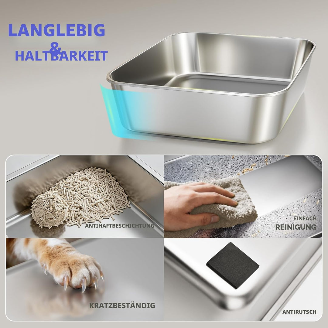 2 Pack Katzenklo Edelstahl Gehege mit Deckel, Katzentoilette aus Edelstahl | Katzenklo Mit Hochwandi