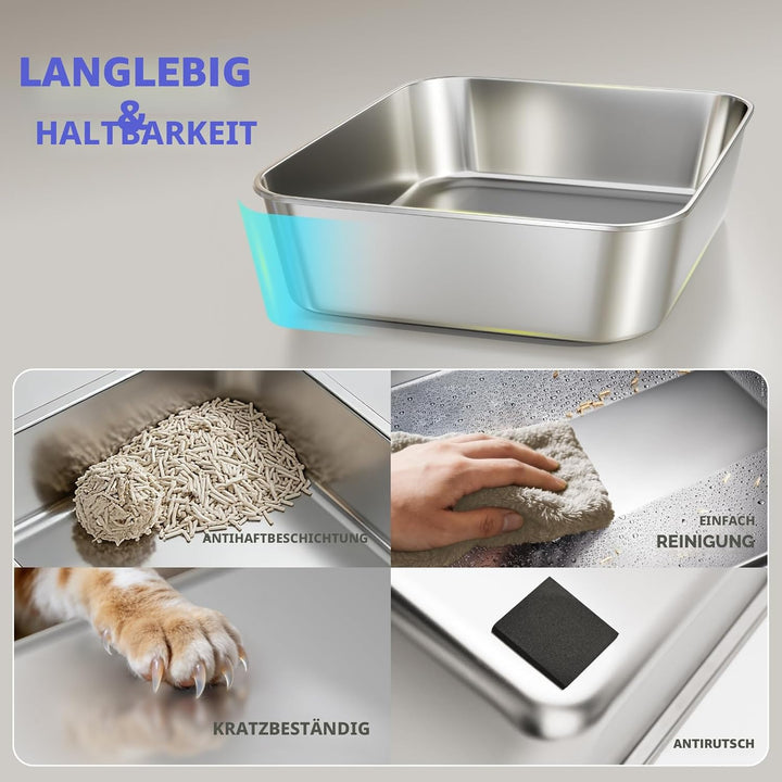 2 Pack Katzenklo Edelstahl Gehege mit Deckel, Katzentoilette aus Edelstahl | Katzenklo Mit Hochwandi