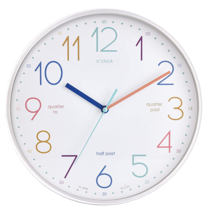 Acctim Afia Teaching Kinder-Wanduhr, kein Ticken, Quarz, vierteljährlich, 30 cm, Weiss
