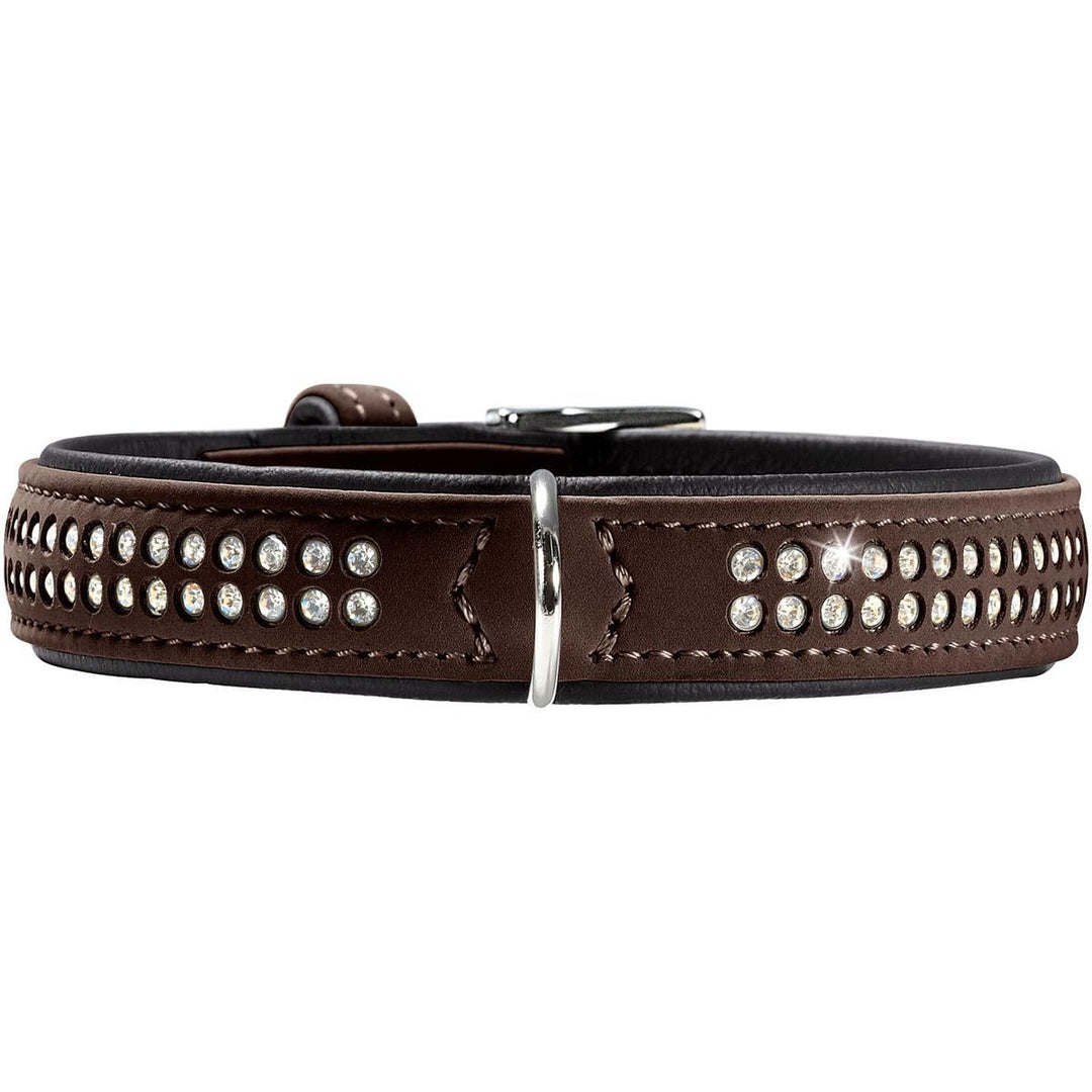 HUNTER SOFTIE DELUXE Hundehalsband, Kunstleder, glitzernde Strasssteine, 35 (XS), braun 35 (XS) brau