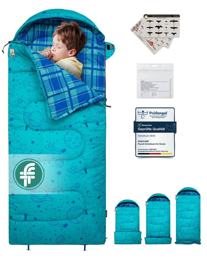 KingCamp Kinderschlafsack Flannel,Leicht, Wasserdicht und Kompakt,Schlafsack Winter,Deckenschlafsack