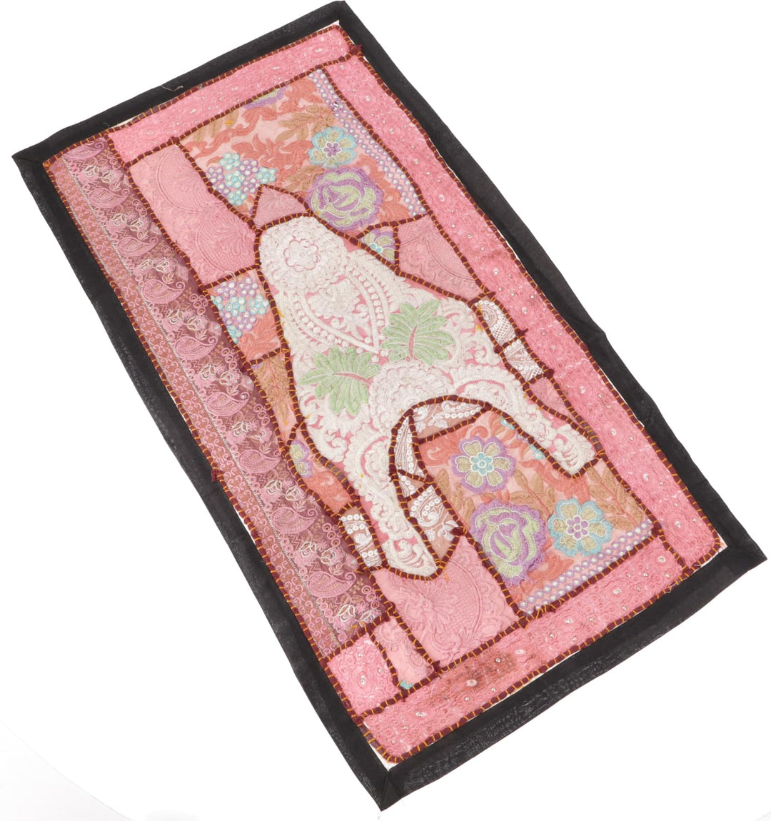 GURU SHOP Orientalischer Tischläufer, Wandbehang, Einzelstück 85x45 cm - Motiv 30, Rosa, Baumwolle,
